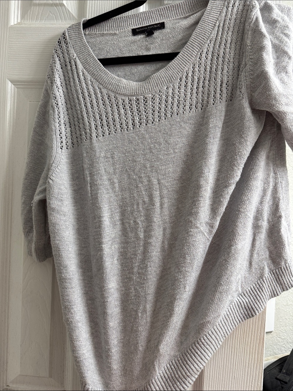 Banana Republic Light Gray Open-Knit Yoke Sweater